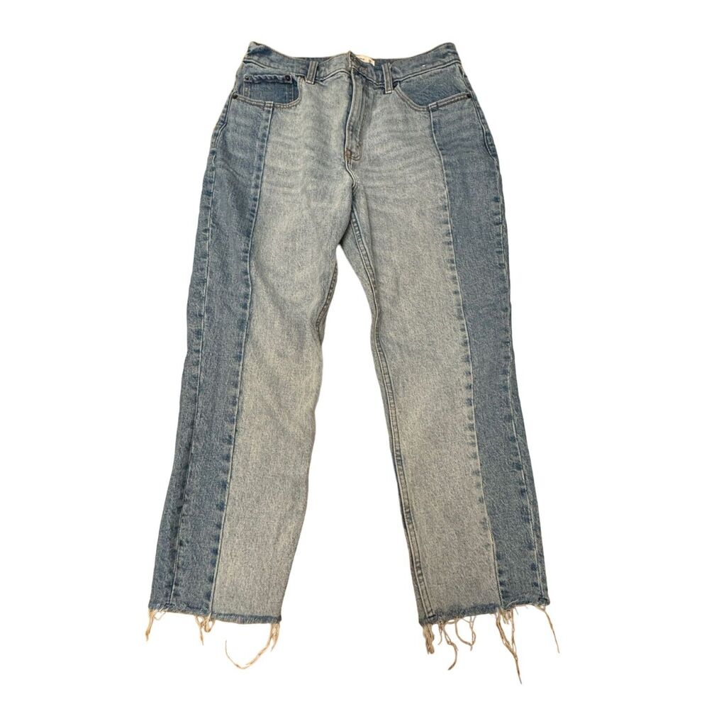 Abercrombie & Fitch High Rise Mom Jean Women's 29/ 8S Blue 2 Tone Denim Raw Hem